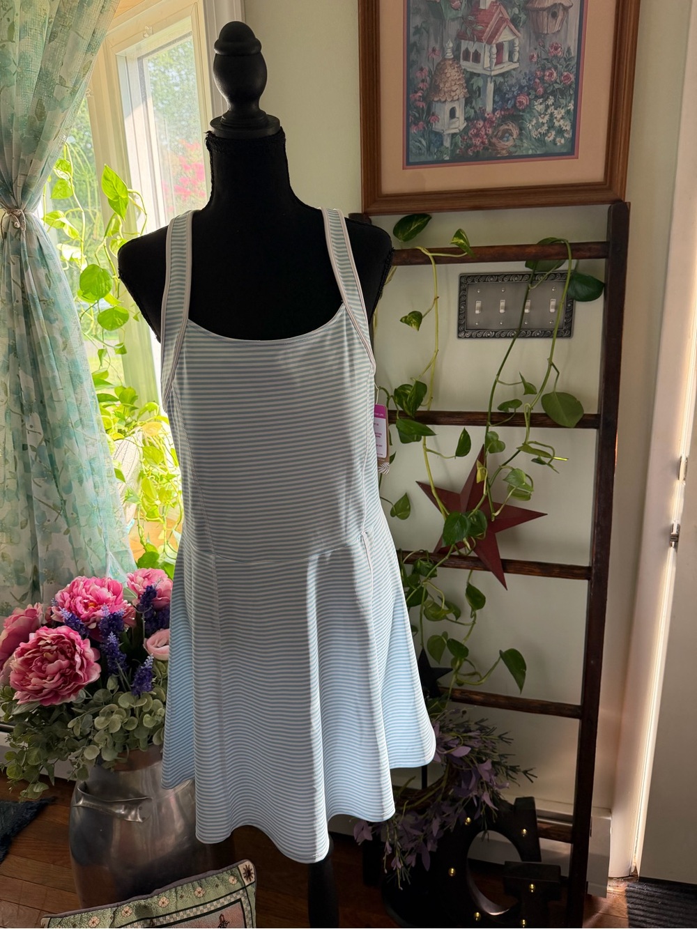 Tommy Bahama Light Blue & White Striped Tank/Skort/Visor 3 Piece Set